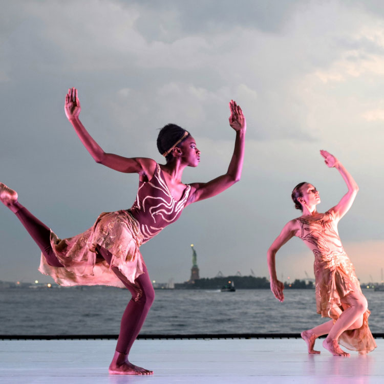 Two Women Dancing on Deck